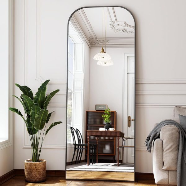 21''x 56'' Rectangular Full-Length Mirror, Modern Wall-Mounted or Leaning Body Mirror,Black Wall Full Body Mirror, Rounded Top Floor Mirror with Aluminum Alloy Frame for Bedroom Living Room