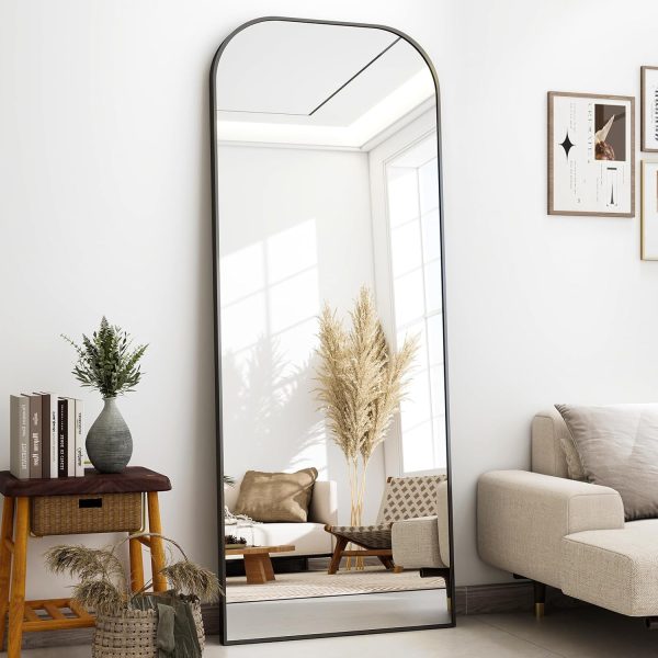 21''x 56'' Rectangular Full-Length Mirror, Modern Wall-Mounted or Leaning Body Mirror,Black Wall Full Body Mirror, Rounded Top Floor Mirror with Aluminum Alloy Frame for Bedroom Living Room - Image 2