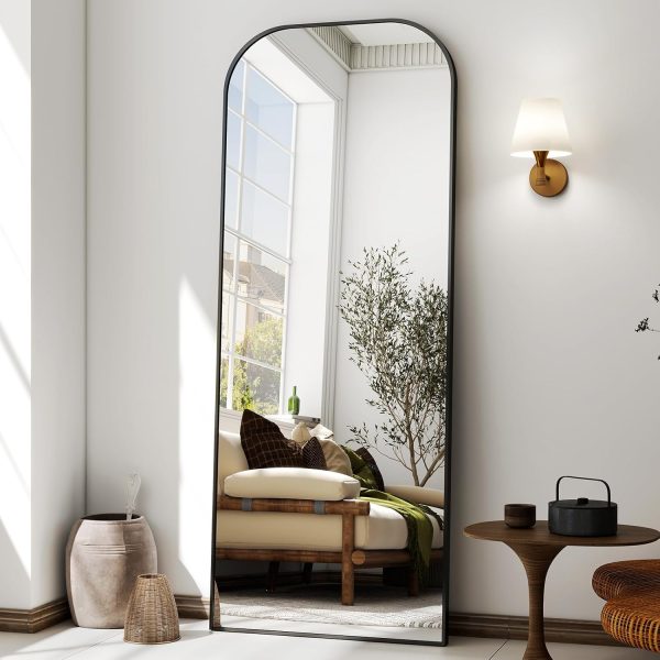 21''x 56'' Rectangular Full-Length Mirror, Modern Wall-Mounted or Leaning Body Mirror,Black Wall Full Body Mirror, Rounded Top Floor Mirror with Aluminum Alloy Frame for Bedroom Living Room - Image 3