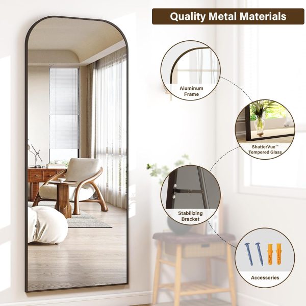21''x 56'' Rectangular Full-Length Mirror, Modern Wall-Mounted or Leaning Body Mirror,Black Wall Full Body Mirror, Rounded Top Floor Mirror with Aluminum Alloy Frame for Bedroom Living Room - Image 6