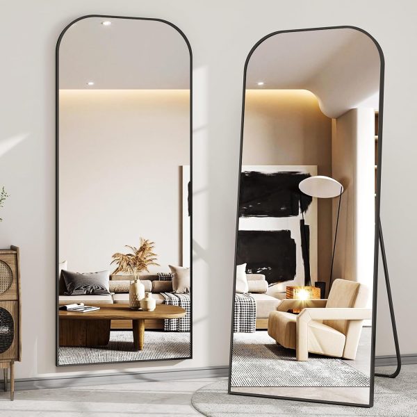 21''x 56'' Rectangular Full-Length Mirror, Modern Wall-Mounted or Leaning Body Mirror,Black Wall Full Body Mirror, Rounded Top Floor Mirror with Aluminum Alloy Frame for Bedroom Living Room - Image 7