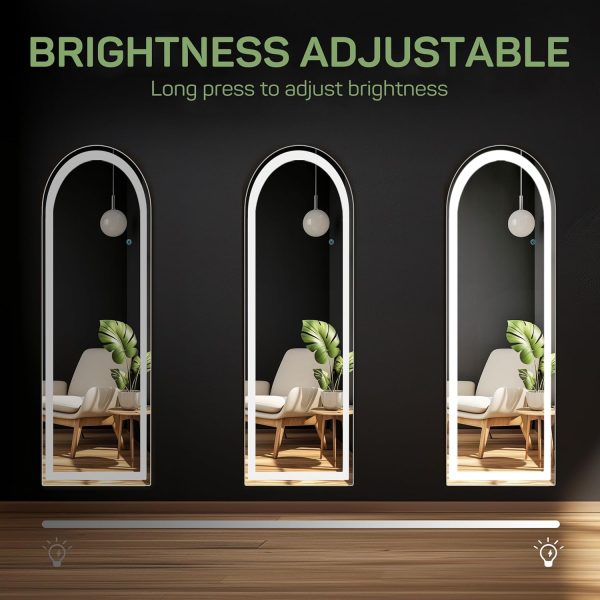 Arched Mirror Full Length with LED Lights, 16"x60" Body Wall Mirrors, Floor Standing Hanging Leaning, Tall Arch Mirror with Stand Aluminum Alloy Frame, Dimmable 3-Color Lighting for Bedroom Cloakroom - Image 3