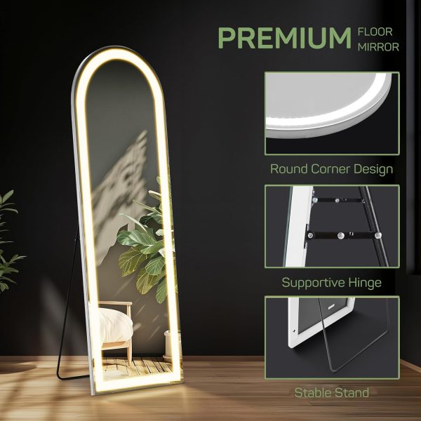 Arched Mirror Full Length with LED Lights, 16"x60" Body Wall Mirrors, Floor Standing Hanging Leaning, Tall Arch Mirror with Stand Aluminum Alloy Frame, Dimmable 3-Color Lighting for Bedroom Cloakroom - Image 4