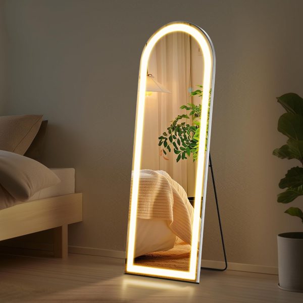 Arched Mirror Full Length with LED Lights, 16"x60" Body Wall Mirrors, Floor Standing Hanging Leaning, Tall Arch Mirror with Stand Aluminum Alloy Frame, Dimmable 3-Color Lighting for Bedroom Cloakroom - Image 6
