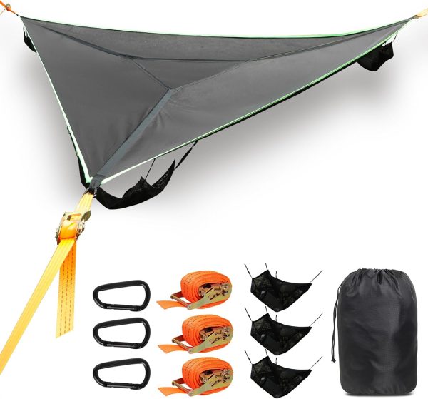 Camping Hammock, 13 Ft Triangle Hammock Multi Person Hammock for Outside with 3 Ratchet Tie Down Straps and Storage Bag(157''/400cm)