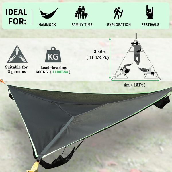 Camping Hammock, 13 Ft Triangle Hammock Multi Person Hammock for Outside with 3 Ratchet Tie Down Straps and Storage Bag(157''/400cm) - Image 6