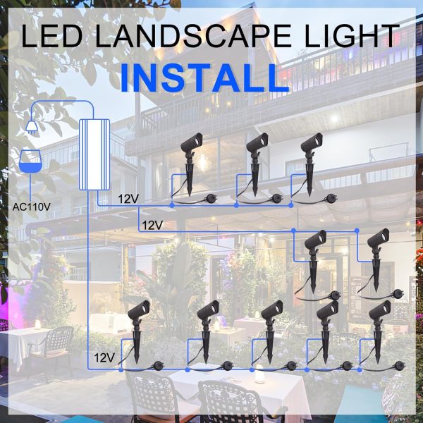 E ENERGETIC LIGHTING LED Landscape Lights with Connectors, 12V Low Voltage, Warm White 3000k, 4W, 175LM, Outdoor Waterproof Garden Pathway Lights Wall Tree Flag Spotlights with Spike Stand, 2 Pack - Image 2