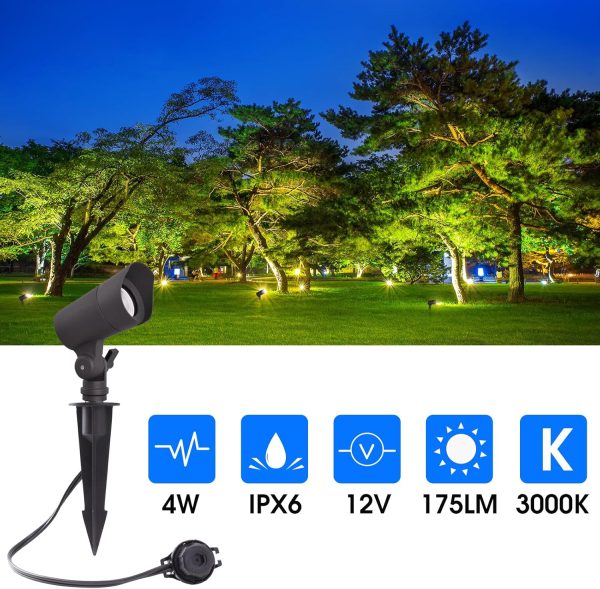 E ENERGETIC LIGHTING LED Landscape Lights with Connectors, 12V Low Voltage, Warm White 3000k, 4W, 175LM, Outdoor Waterproof Garden Pathway Lights Wall Tree Flag Spotlights with Spike Stand, 2 Pack - Image 5