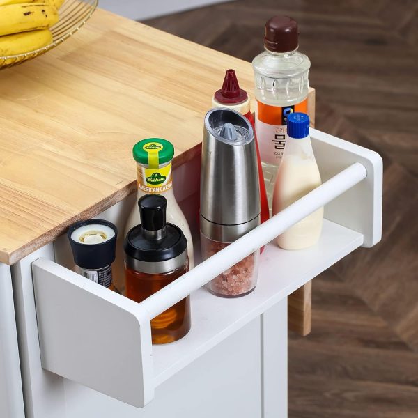 HOMREST 52" Mobil Kitchen Island Cart with Drop Leaf, Kitchen Cart Rolling Mobile Island with Wooden Countertop, Spice Rack, Adjustable Shelves and Drawers, Island Table for Kitchen, White - Image 8