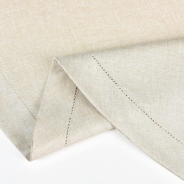 NEWISHER Farmhouse Oval Hemstitch Border Tablecloth Neutral Faux Linen Table Cloth Rustic Solid Beige Table Cover for Dining Kitchen Party Holiday Home 60x84 Inch - Image 3