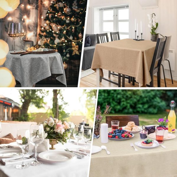 NEWISHER Farmhouse Oval Hemstitch Border Tablecloth Neutral Faux Linen Table Cloth Rustic Solid Beige Table Cover for Dining Kitchen Party Holiday Home 60x84 Inch - Image 6