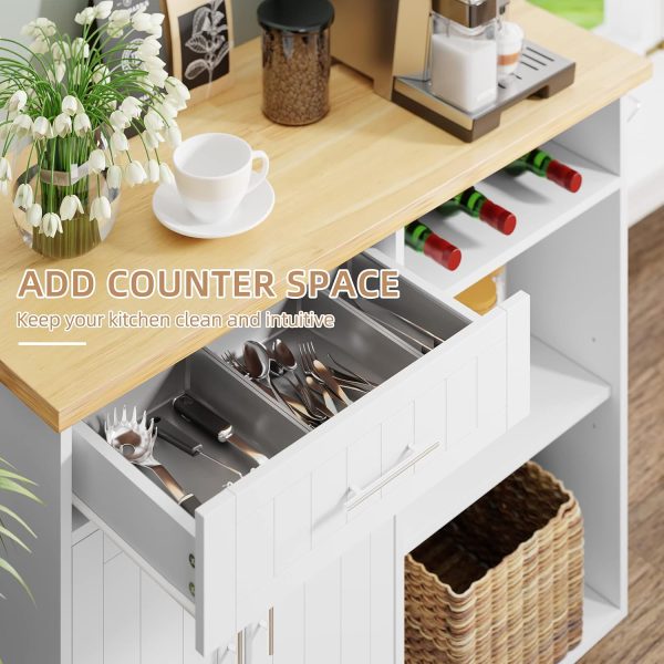 Shintenchi Kitchen Island Cart with Storage,Rolling Kitchen Island Side Table on Wheels with Large Worktop,Storage Cabinet,Towel Rack and Drawers for Kitchen,Dinning Room,White - Image 2