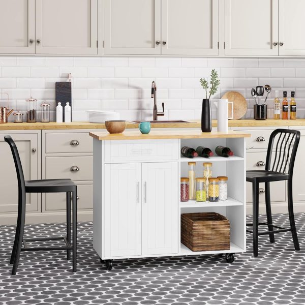 Shintenchi Kitchen Island Cart with Storage,Rolling Kitchen Island Side Table on Wheels with Large Worktop,Storage Cabinet,Towel Rack and Drawers for Kitchen,Dinning Room,White - Image 5