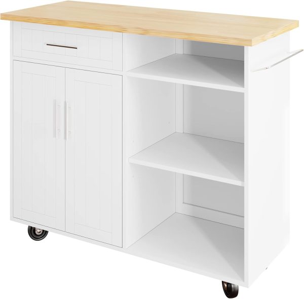 Shintenchi Kitchen Island Cart with Storage,Rolling Kitchen Island Side Table on Wheels with Large Worktop,Storage Cabinet,Towel Rack and Drawers for Kitchen,Dinning Room,White - Image 7
