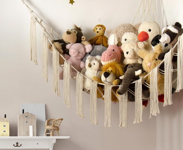 Stuffed Animal Hammock Corner Storage with LED Light - Toy Hammock Large Plushie Net - Stuffed Animal Holder Hanging Organizer - Teddy Bear Hammock Room Decorations Preppy Toddler Kids Room Decor - Image 2