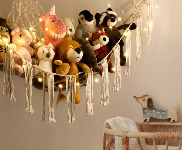 Stuffed Animal Hammock Corner Storage with LED Light - Toy Hammock Large Plushie Net - Stuffed Animal Holder Hanging Organizer - Teddy Bear Hammock Room Decorations Preppy Toddler Kids Room Decor - Image 3