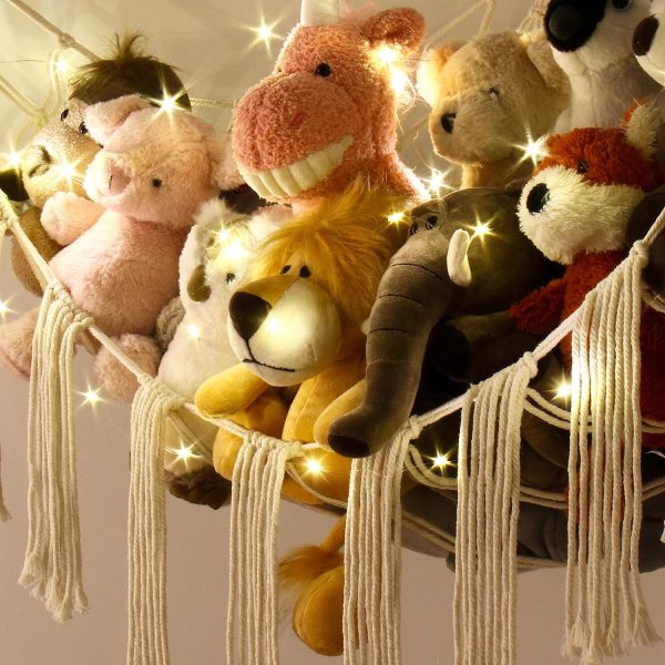 Stuffed Animal Hammock Corner Storage with LED Light - Toy Hammock Large Plushie Net - Stuffed Animal Holder Hanging Organizer - Teddy Bear Hammock Room Decorations Preppy Toddler Kids Room Decor - Image 4