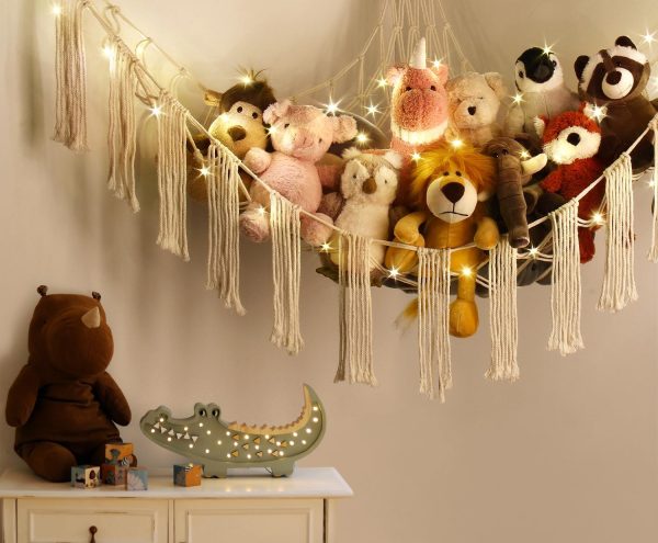 Stuffed Animal Hammock Corner Storage with LED Light - Toy Hammock Large Plushie Net - Stuffed Animal Holder Hanging Organizer - Teddy Bear Hammock Room Decorations Preppy Toddler Kids Room Decor - Image 6