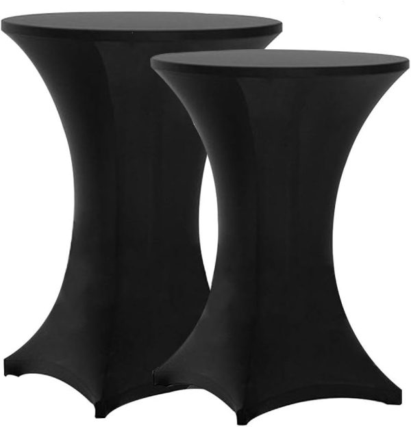 Tina 2 Pack 32x43 Inch Highboy Spandex Cocktail Table Covers Black, Cocktail Table Spandex Covers, Fitted Stretch Cocktail Tablecloth for Round Tables (2PC 32x43 Black)