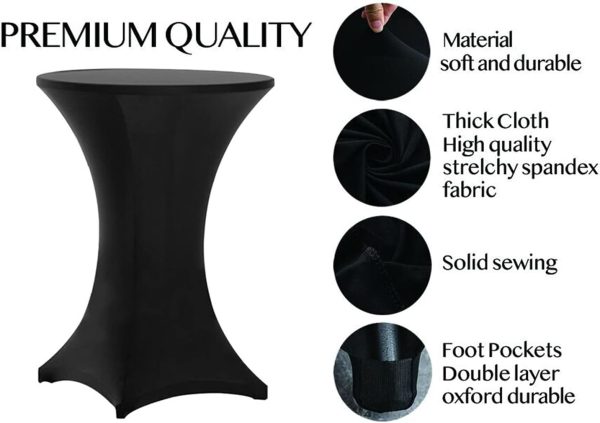 Tina 2 Pack 32x43 Inch Highboy Spandex Cocktail Table Covers Black, Cocktail Table Spandex Covers, Fitted Stretch Cocktail Tablecloth for Round Tables (2PC 32x43 Black) - Image 4